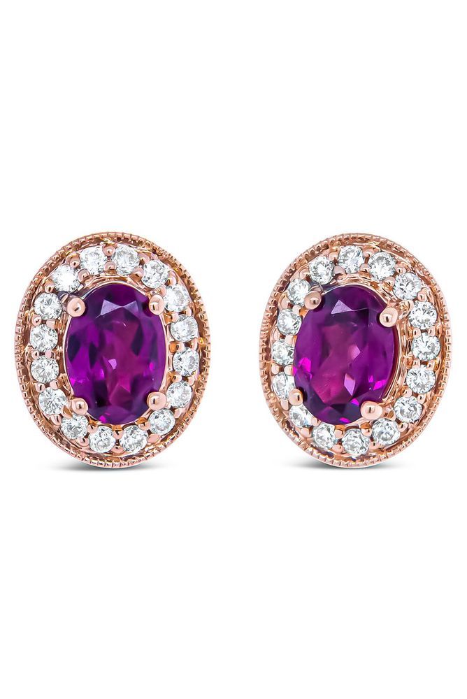 7x5mm Cushion Cut Garnet and 3/8 Cttw Round Diamond Halo Earrings